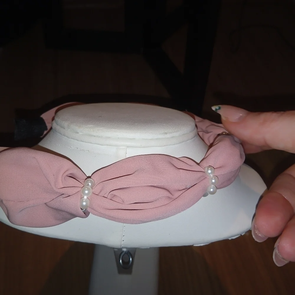 Dusty Rose Chiffon And Small Pearl Wide Bubble Headband